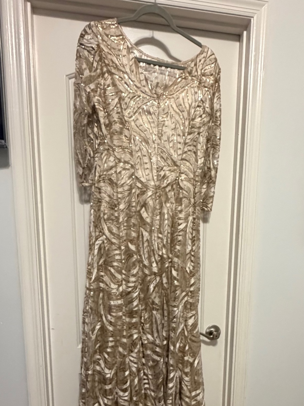 Tahari Gold Sequin Long Evening Gown